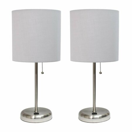 DIAMOND SPARKLE Stick Lamp with USB charging port and Fabric Shade, Gray, 2PK DI2752341